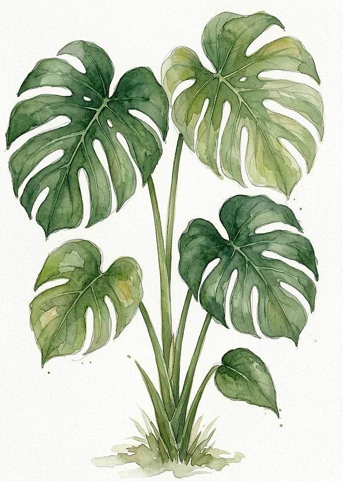 Watercolor Monstera Deliciosa Plant Illustration