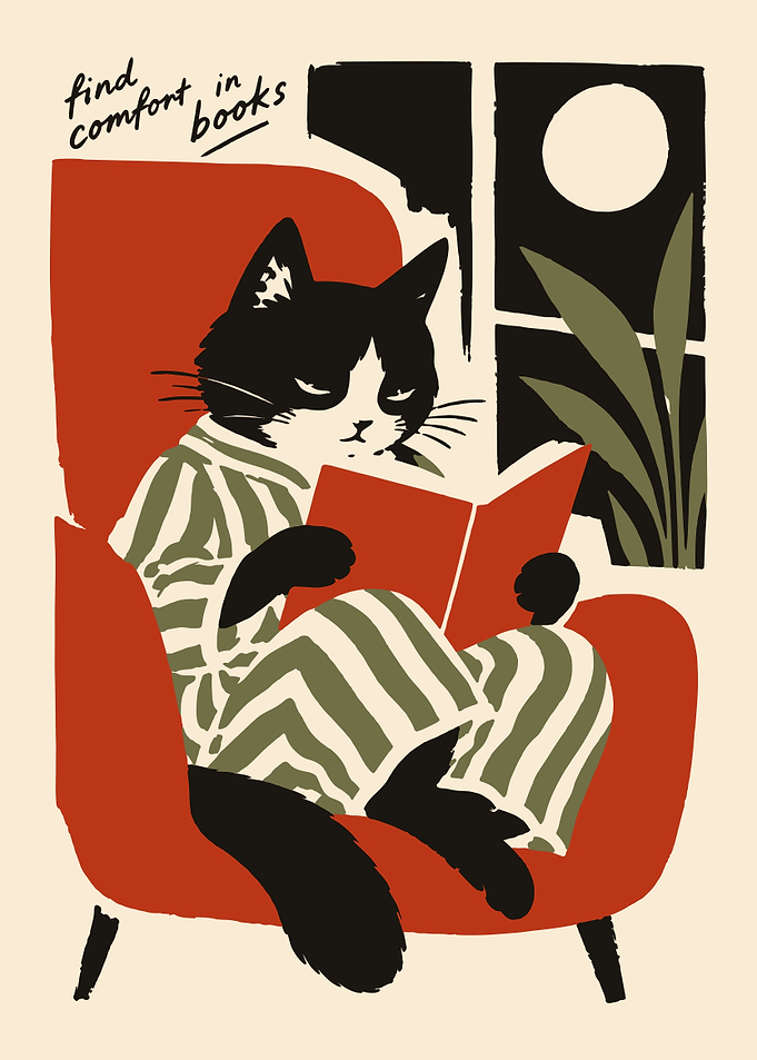Cat Reading in Armchair Illustration