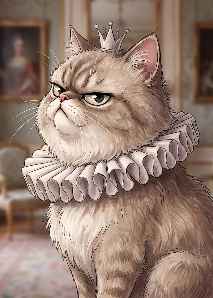 Grumpy Royal Cat Portrait