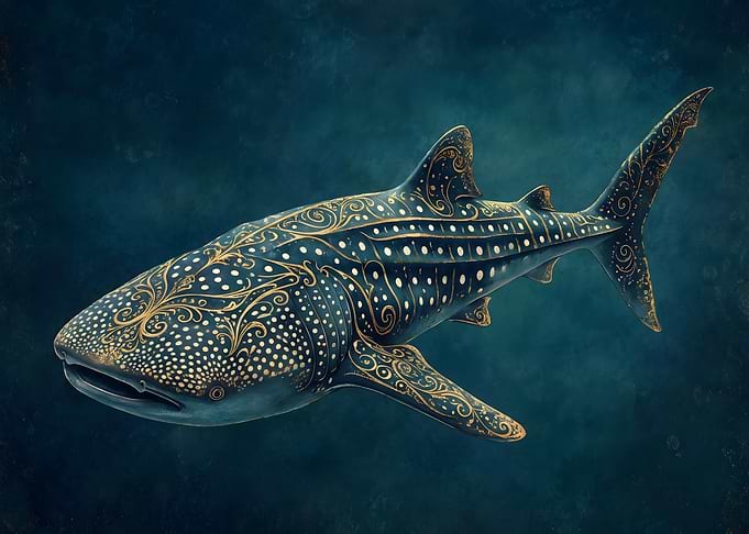 Ornate Golden Whale Shark Art