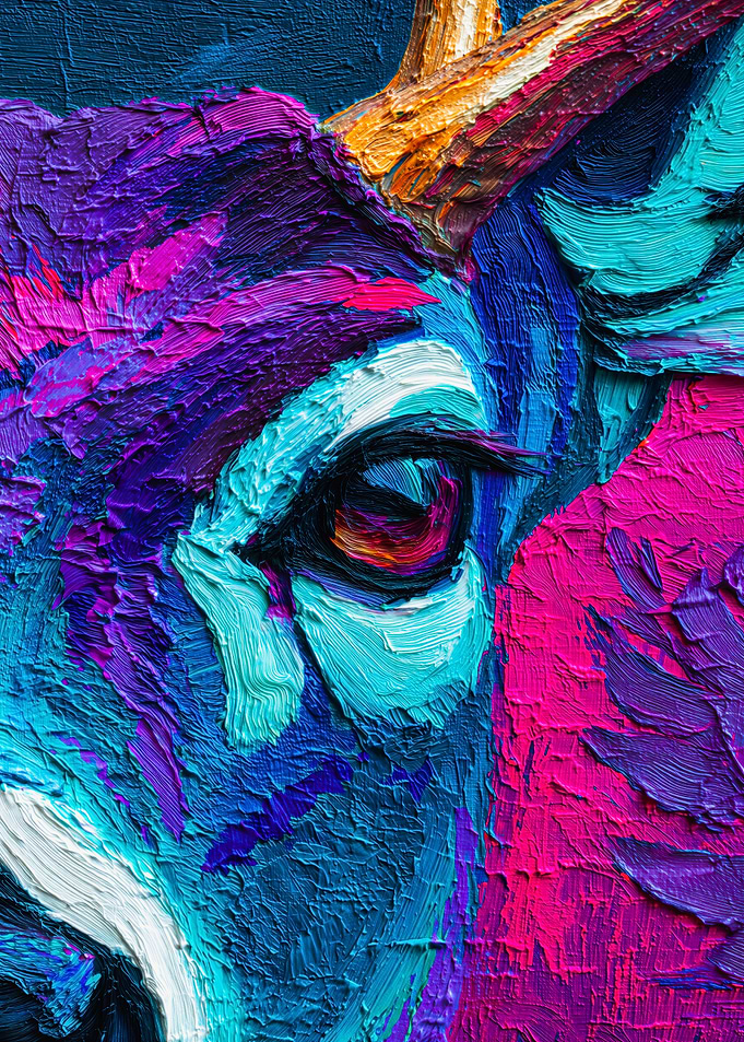 Neon Impasto Ram Portrait in Electric Colors