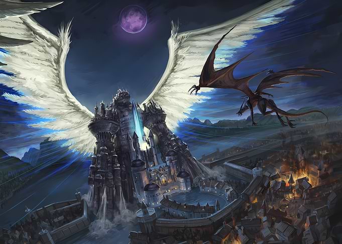 Winged Castle Guardian and Dragon