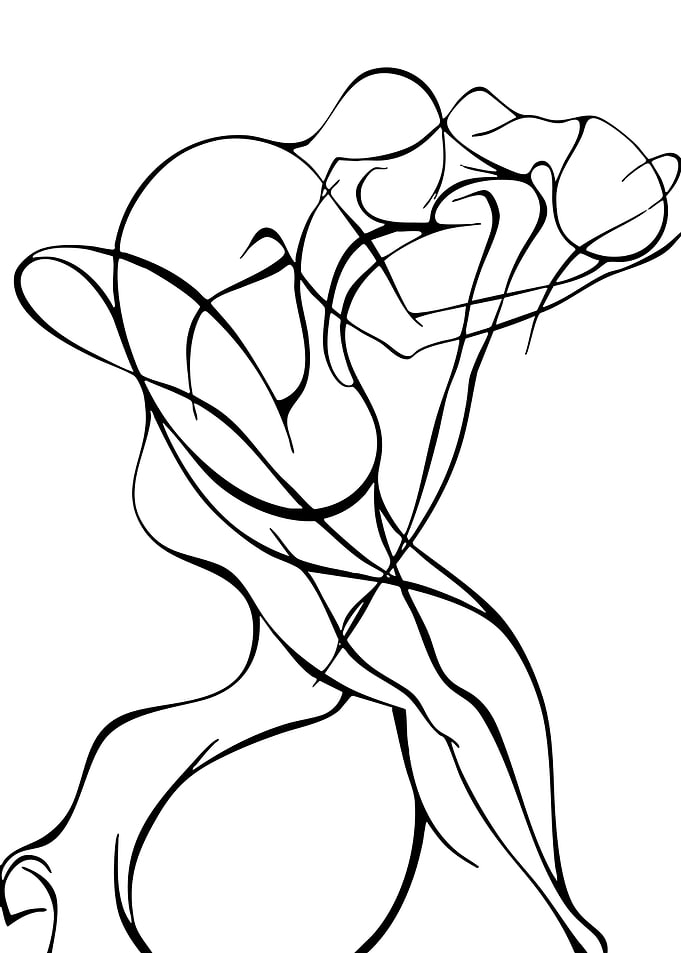 Abstract Line Art of Embracing Figures