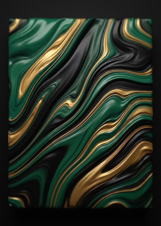 Abstract Green Gold and Black Swirls