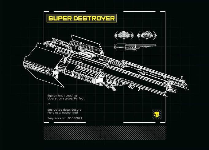 Helldivers II - Super Destroyer Schematic, Monochrome
