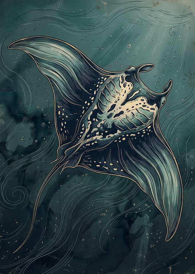 Elegant Manta Ray Underwater Illustration