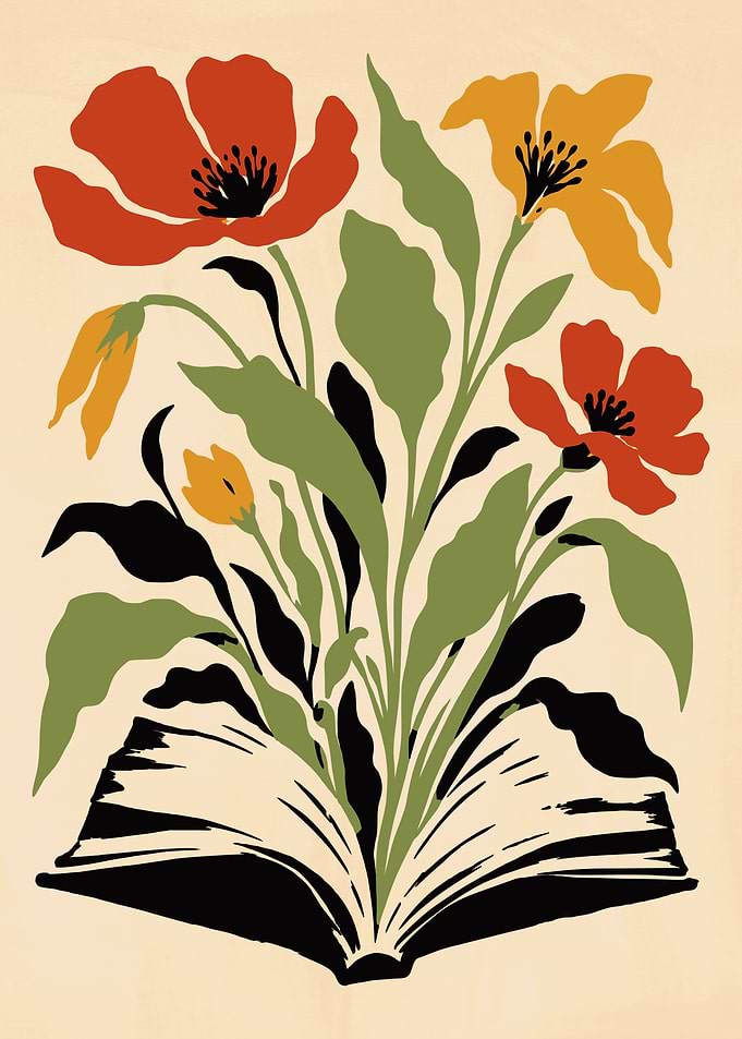Floral Bouquet Growing From Open Book