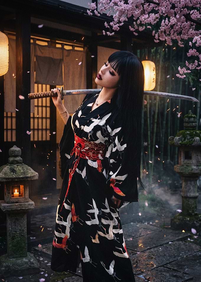 Samurai Girl Cherry Blossom Poster