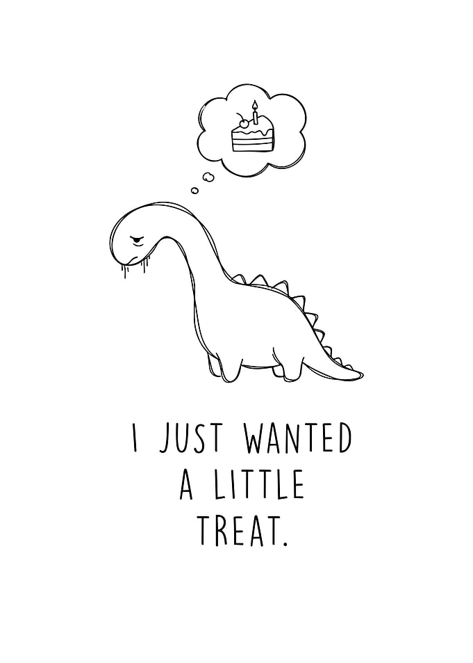 Sad Dinosaur Wanting Cake Illustration