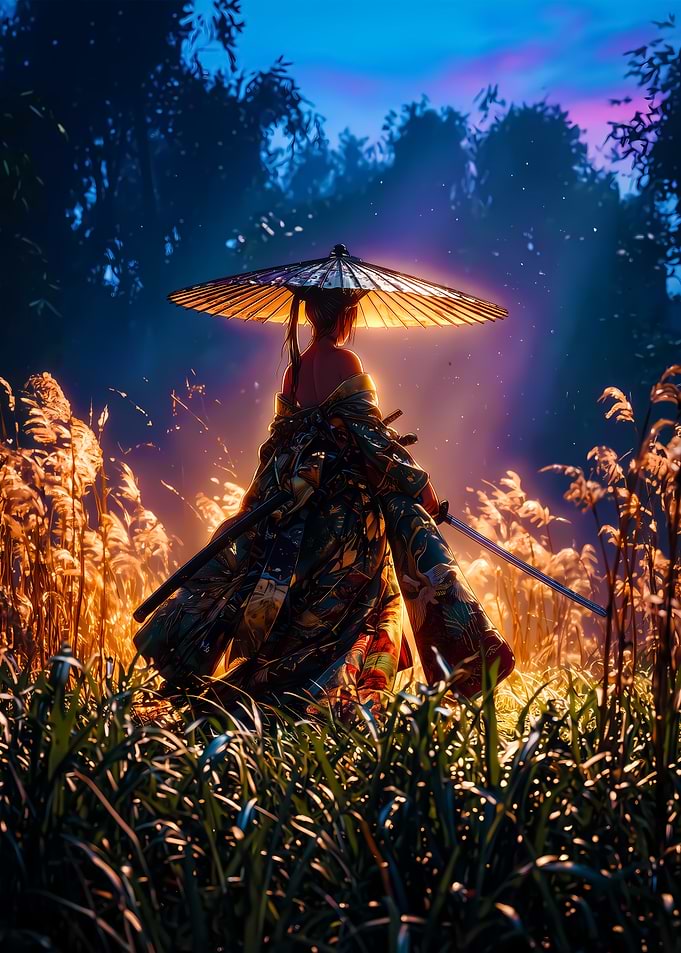 Samurai Woman in Golden Field