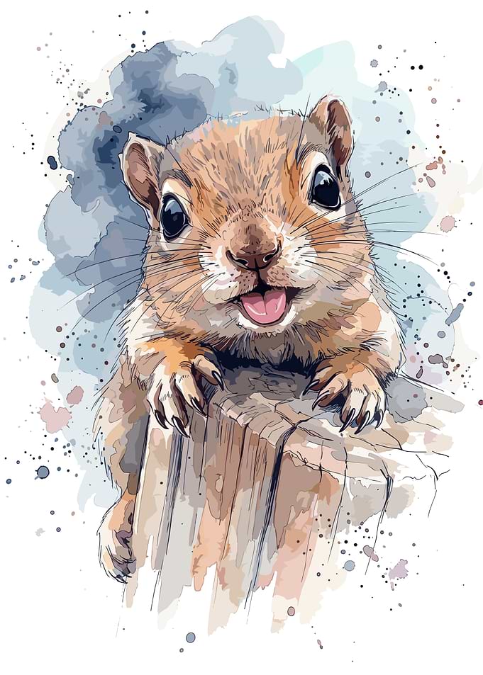 Watercolor Illustration of a Cute Squirrel
