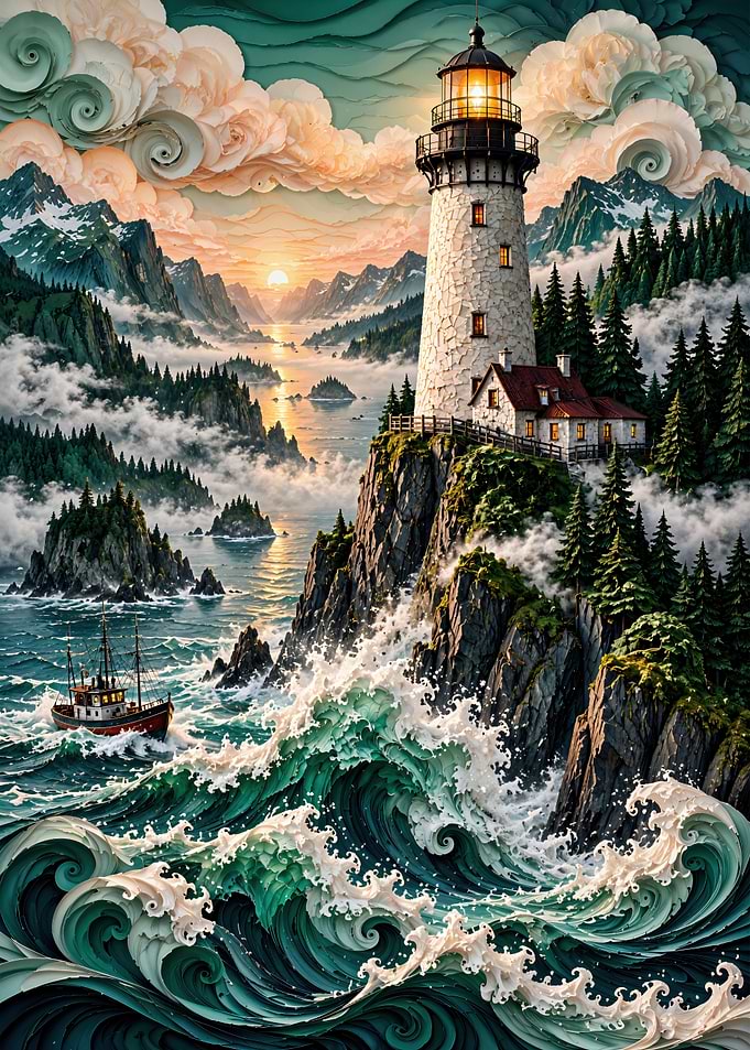 Lighthouse on a Rocky Coastal Cliff