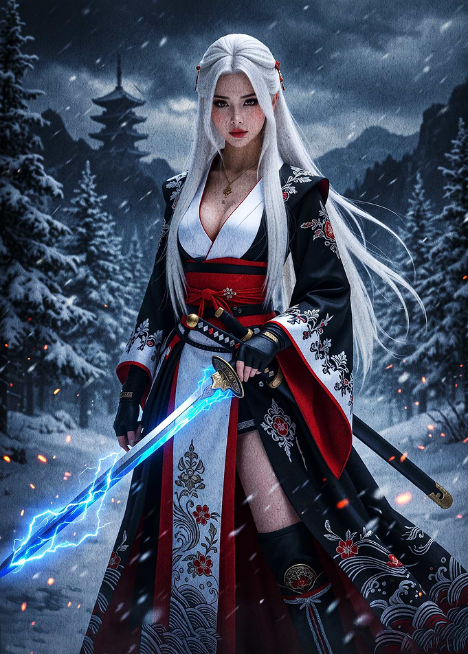 White-Haired Warrior with Electric Sword