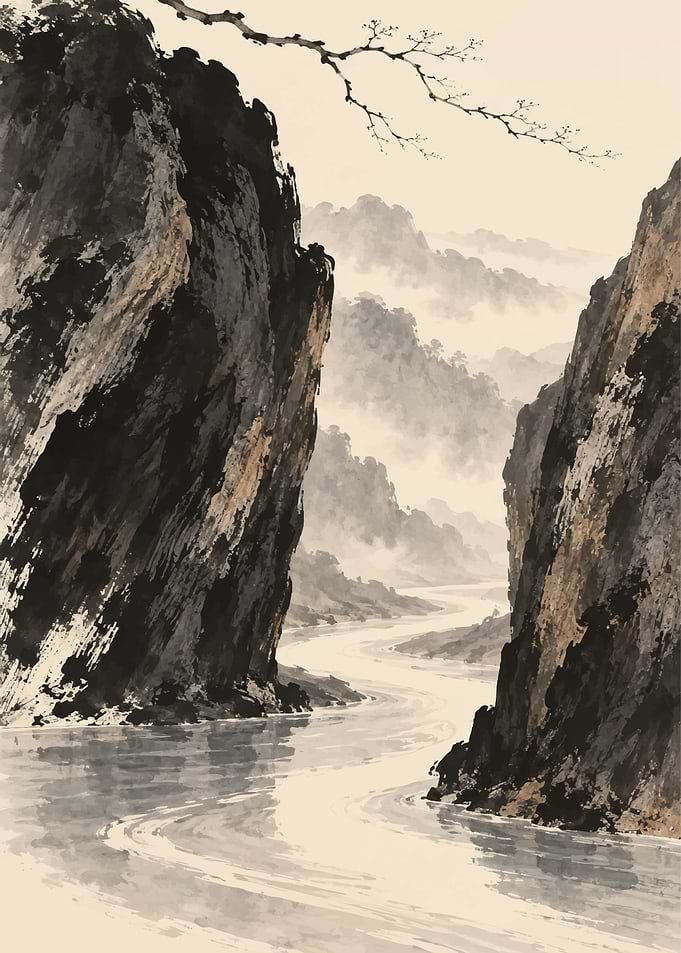 Traditional Chinese Ink Wash Landscape