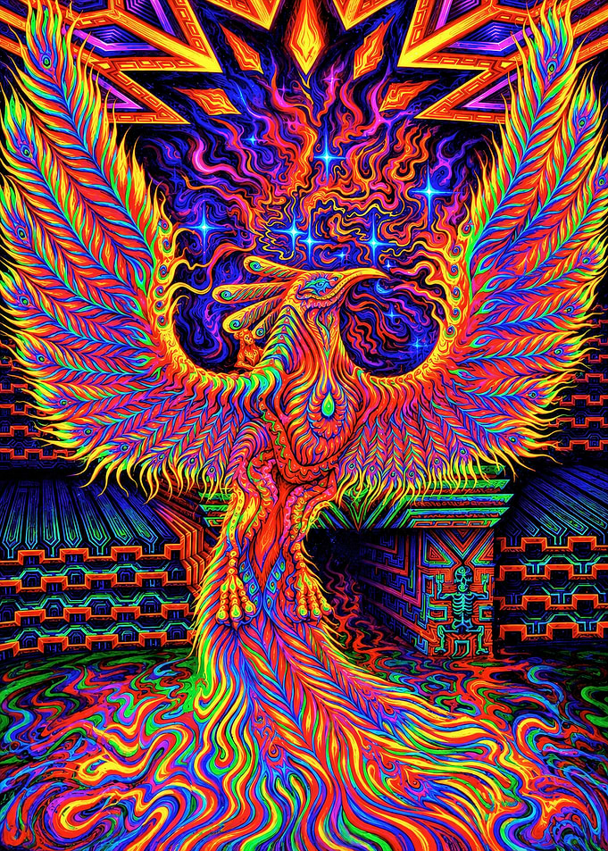 Psychedelic Neon Phoenix Rising Art