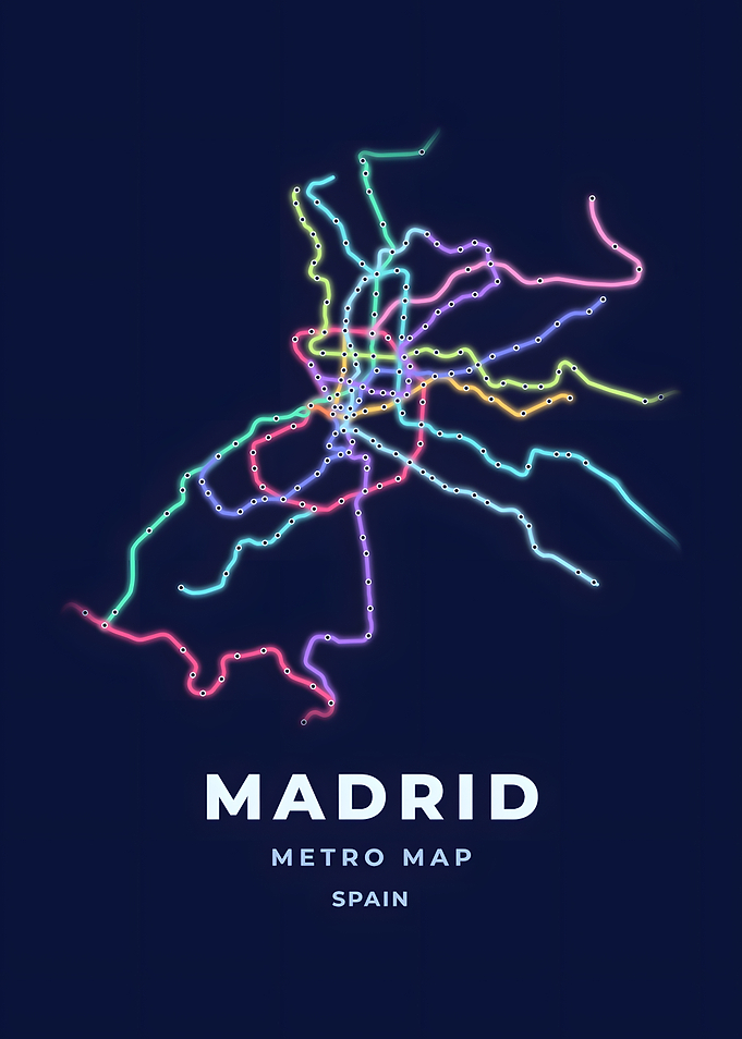 Madrid Neon Subway Map Poster