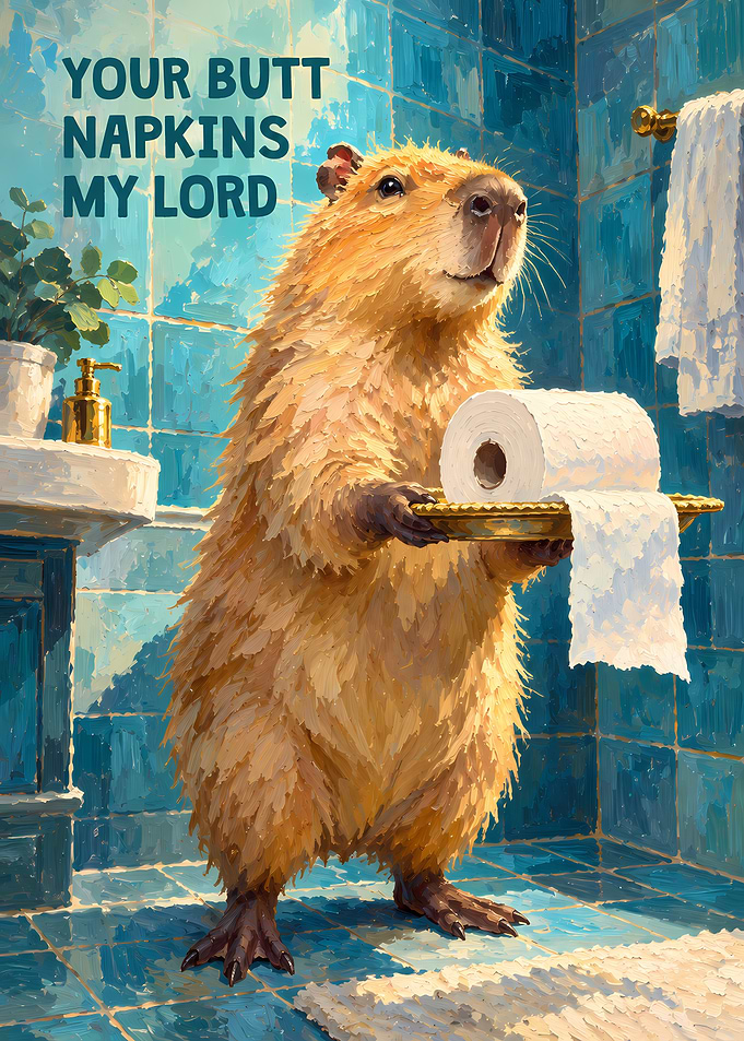 Capybara Butler Offering Toilet Paper