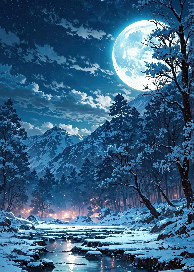 Serene Winter Night Landscape