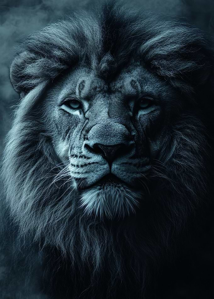Majestic Dark Blue Lion Portrait