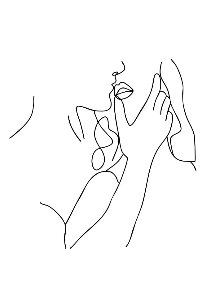 Minimalist Line Art Couple Kissing