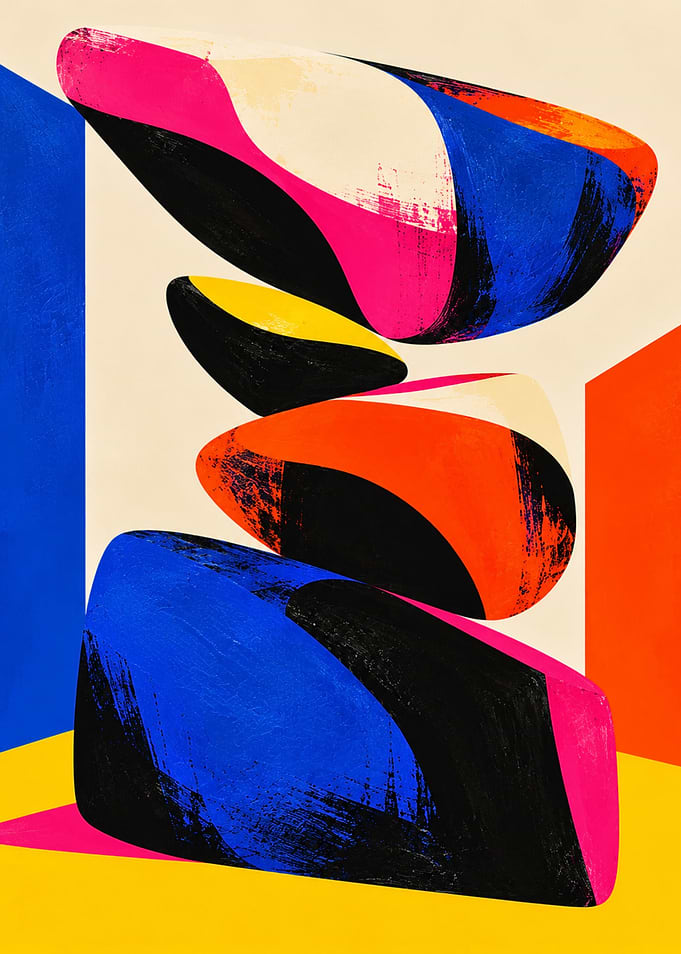 Abstract Colorful Stacked Geometric Shapes