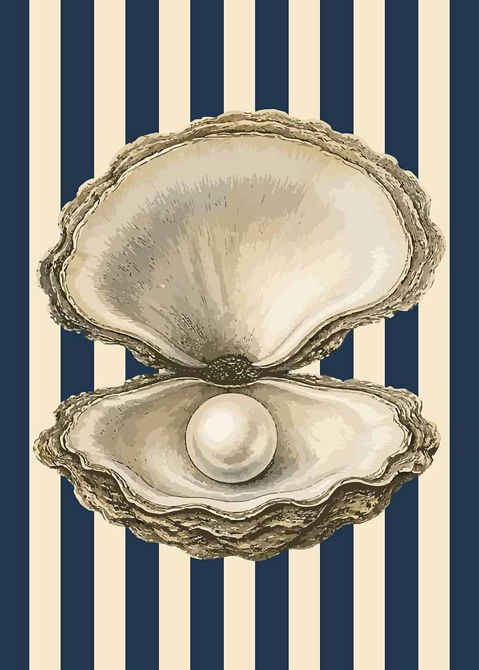 Open Oyster Shell with Pearl