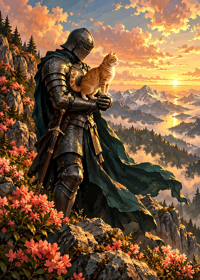 Knight Holding a Ginger Cat