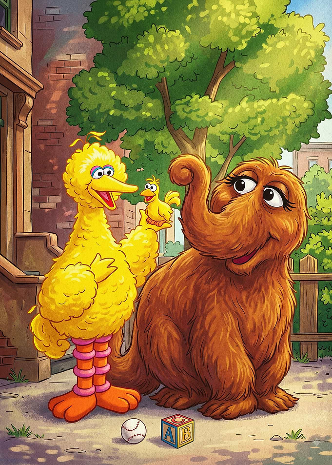 Big Bird & Snuffy Vintage Poster