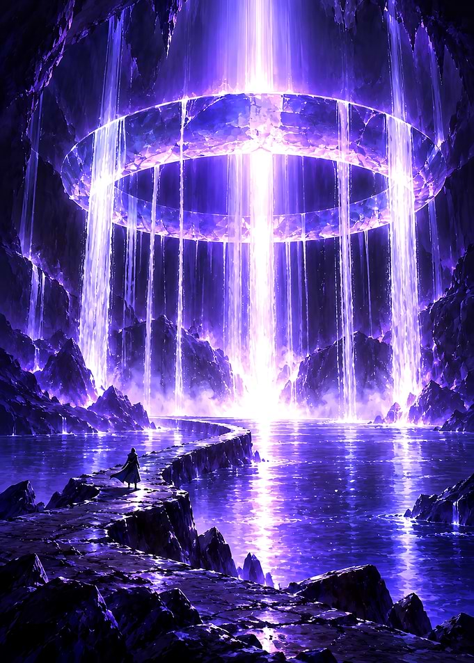 Mystical Purple Cave Waterfall