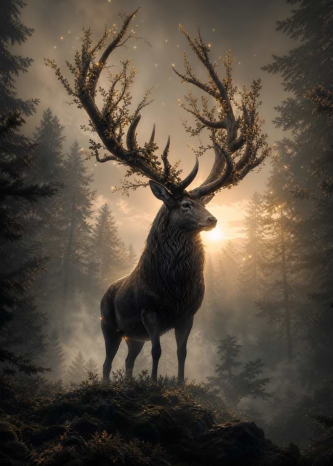 Majestic Forest Stag with Glowing Antlers