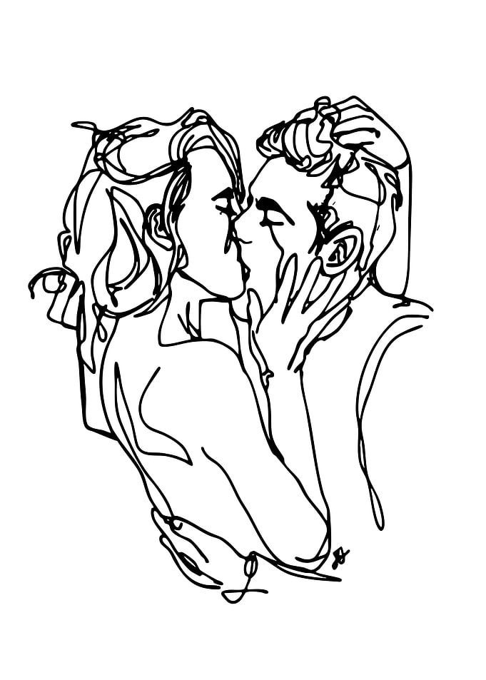 Minimalist Line Art Couple Kissing