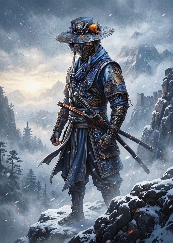 Blue Samurai Warrior Fantasy Art