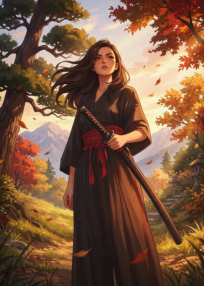 Samurai Woman Autumn Fantasy Art