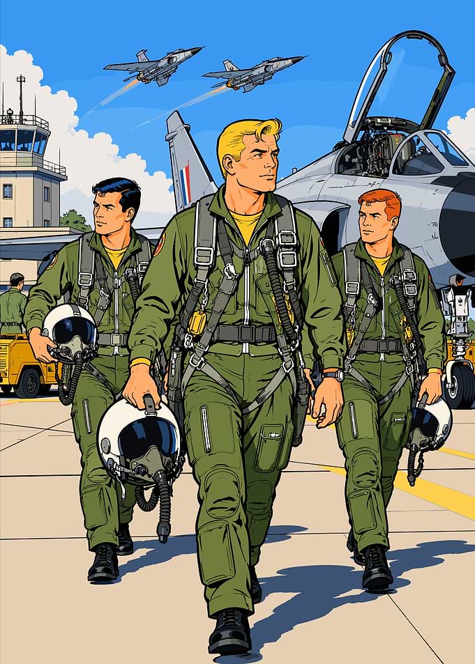 Buck Danny Pilots Walking on Tarmac