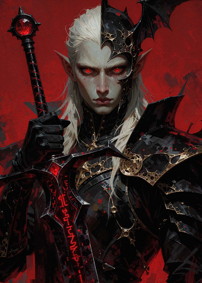 Dark Elf Warrior with Runed Sword