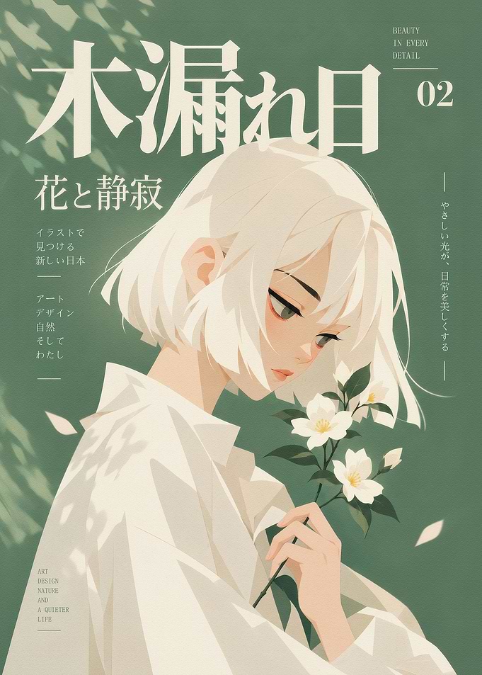 Anime Girl with White Flowers Poster