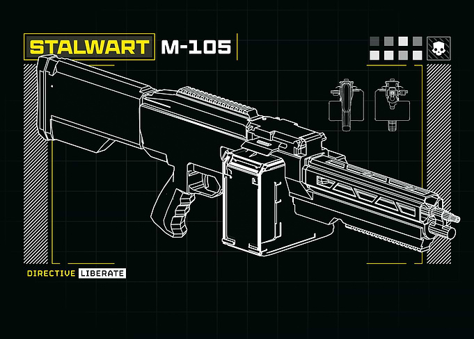 Helldivers II - Stalwart M-105 Schematic, Monochrome
