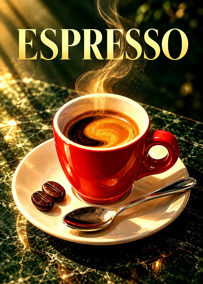 Red Espresso Cup with Coffee Beans