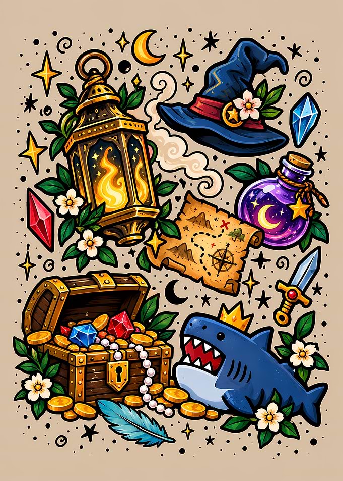 Whimsical Fantasy Treasure Adventure Sticker Set