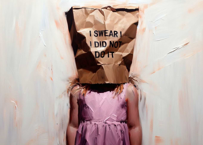 I Swear I Didn’t Do It – Funny Paper Bag Kid, Dark Humor Pop Art