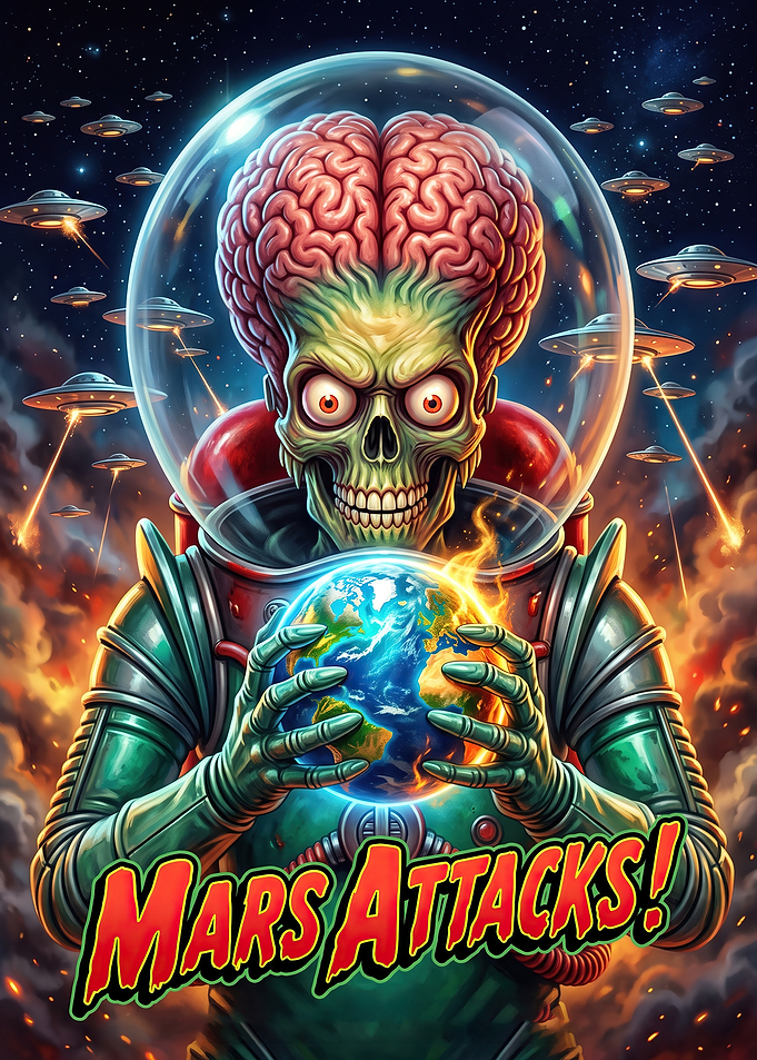Mars Attacks Martian Holding Earth