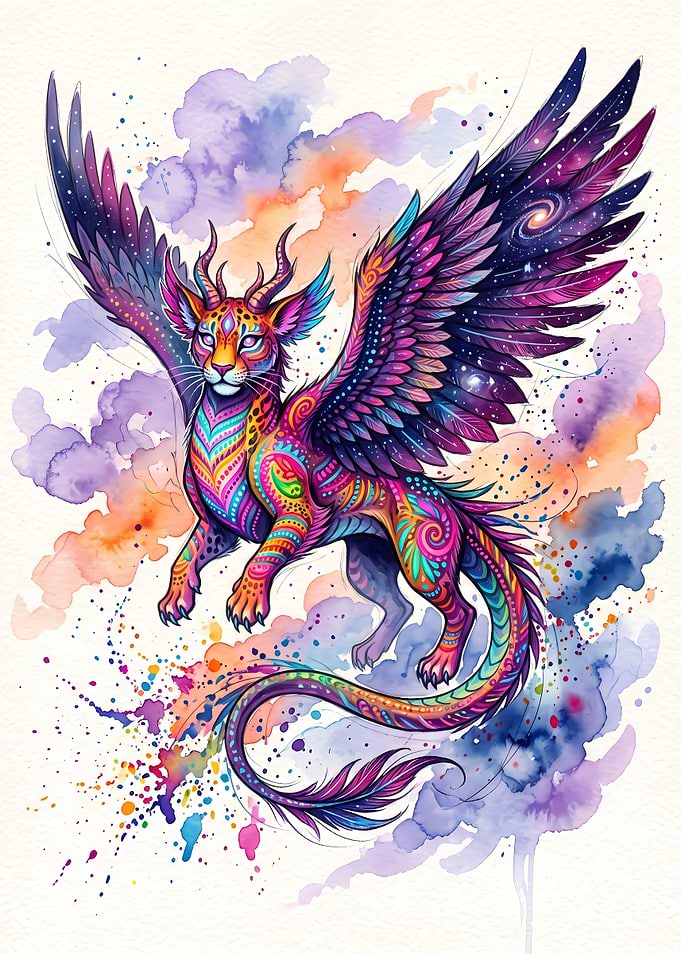 Colorful Cosmic Winged Fantasy Creature