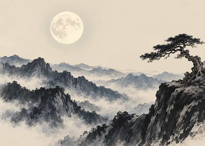 Traditional Ink Wash Mountain Landscape
