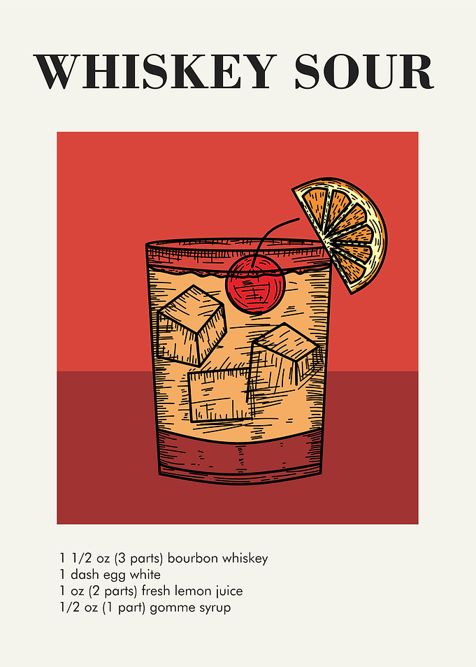 Whiskey Sour Cocktail Guide Vintage Wall Art