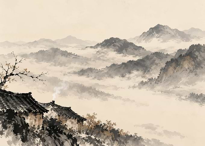 Traditional Ink Wash Mountain Landscape