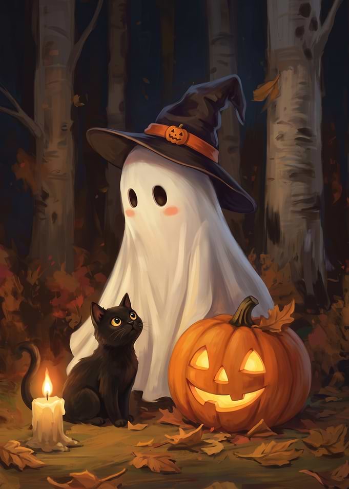 Cute Ghost with Black Cat