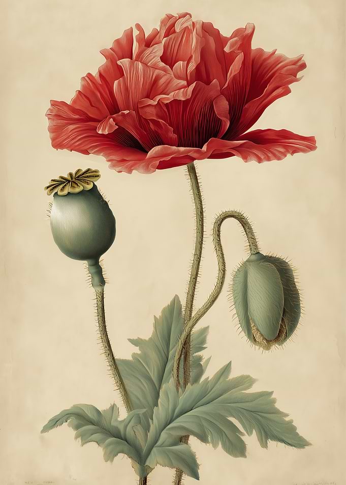 Vintage Botanical Poppy Illustration