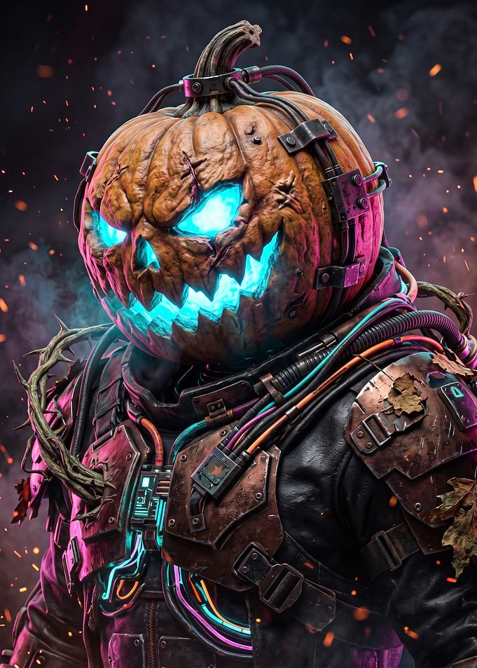 Cybernetic Jack-O'-Lantern Pumpkin Head Warrior