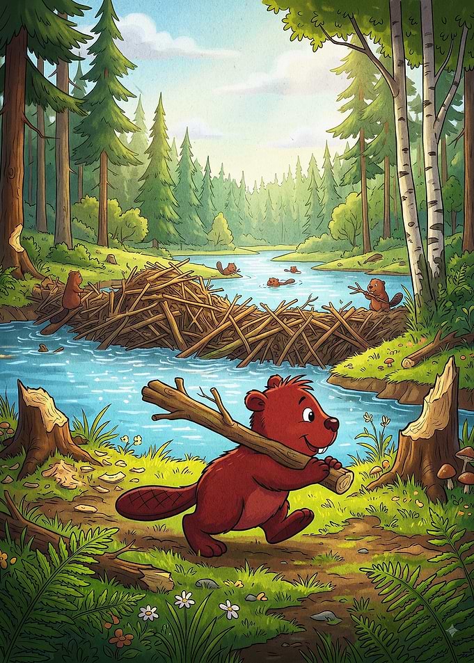 Beaver Forest Cute Cartoon Art