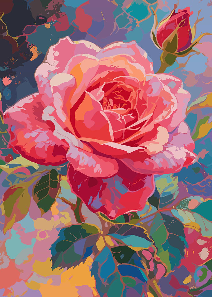 Vibrant Abstract Painted Rose Illustration